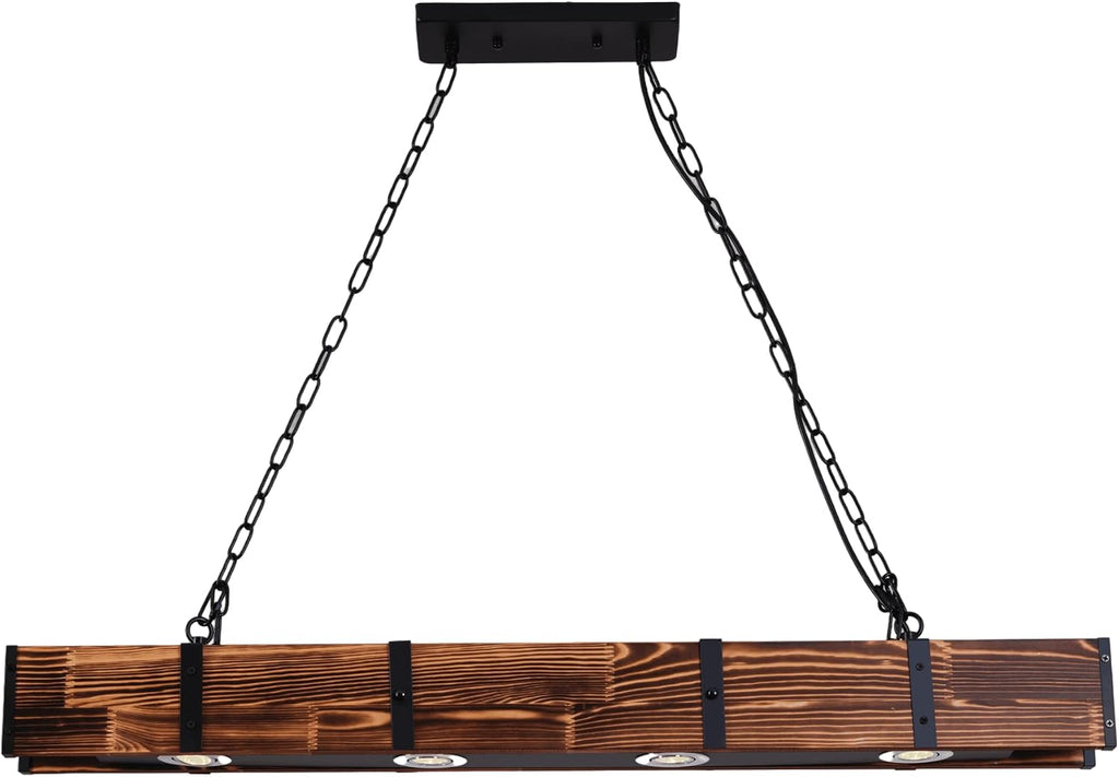 Farmhouse Wood Chandeliers,4 Lamp Dining Room Light Fixture, Pool Table Pendant Light Rustic Kitchen Island Lighting, Dining Room Chandelier Over Table 3 Color Light