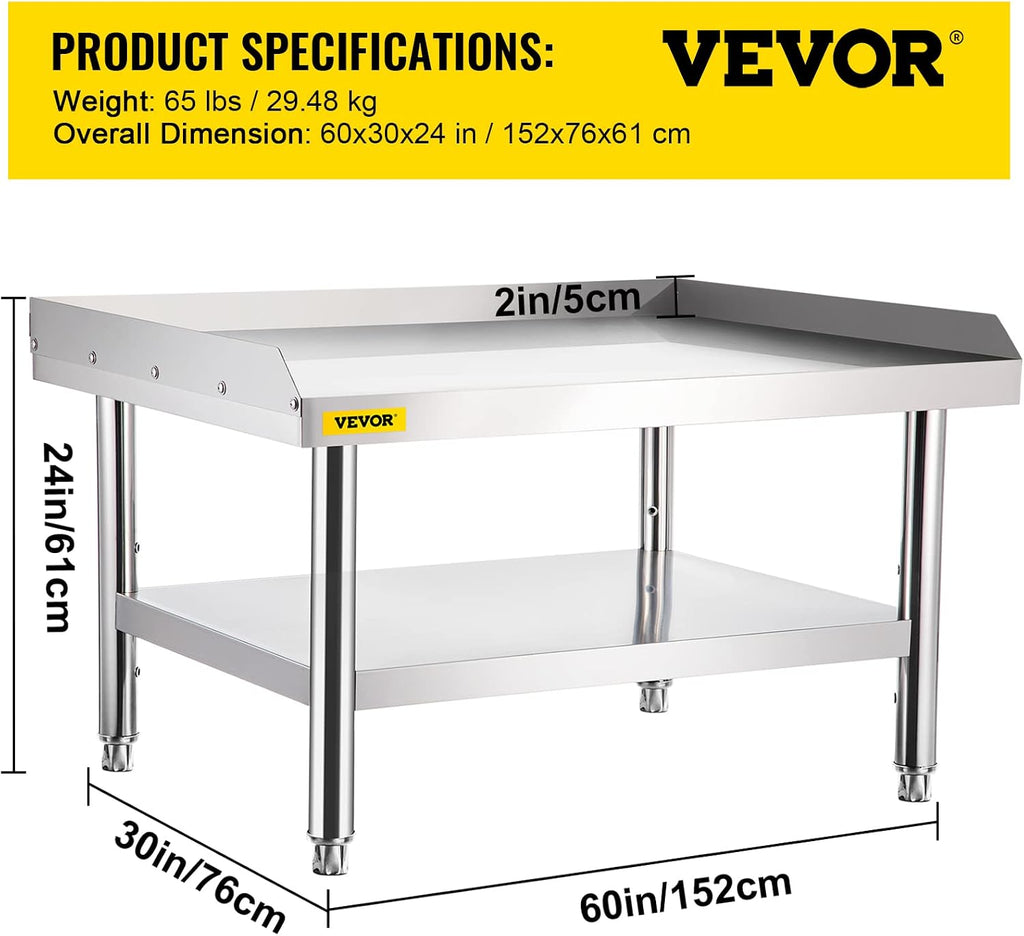 VEVOR Stainless Steel Equipment Grill Stand, 60 x 30 x 24 Inches Stainless Table, Grilling Stand Table with Undershelf, Equipment Standing Grill Desk for Hotel, Home, Restaurant Kitchen