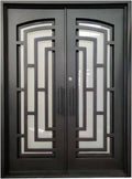 Belton Model Exterior Double Front Entry Door Wrought Iron with Fixed Tempered Lowe E Glass Inside Swing Dark Bronze Finish (Dark Bronze, 40 by 100 Single (Hinge On Left))