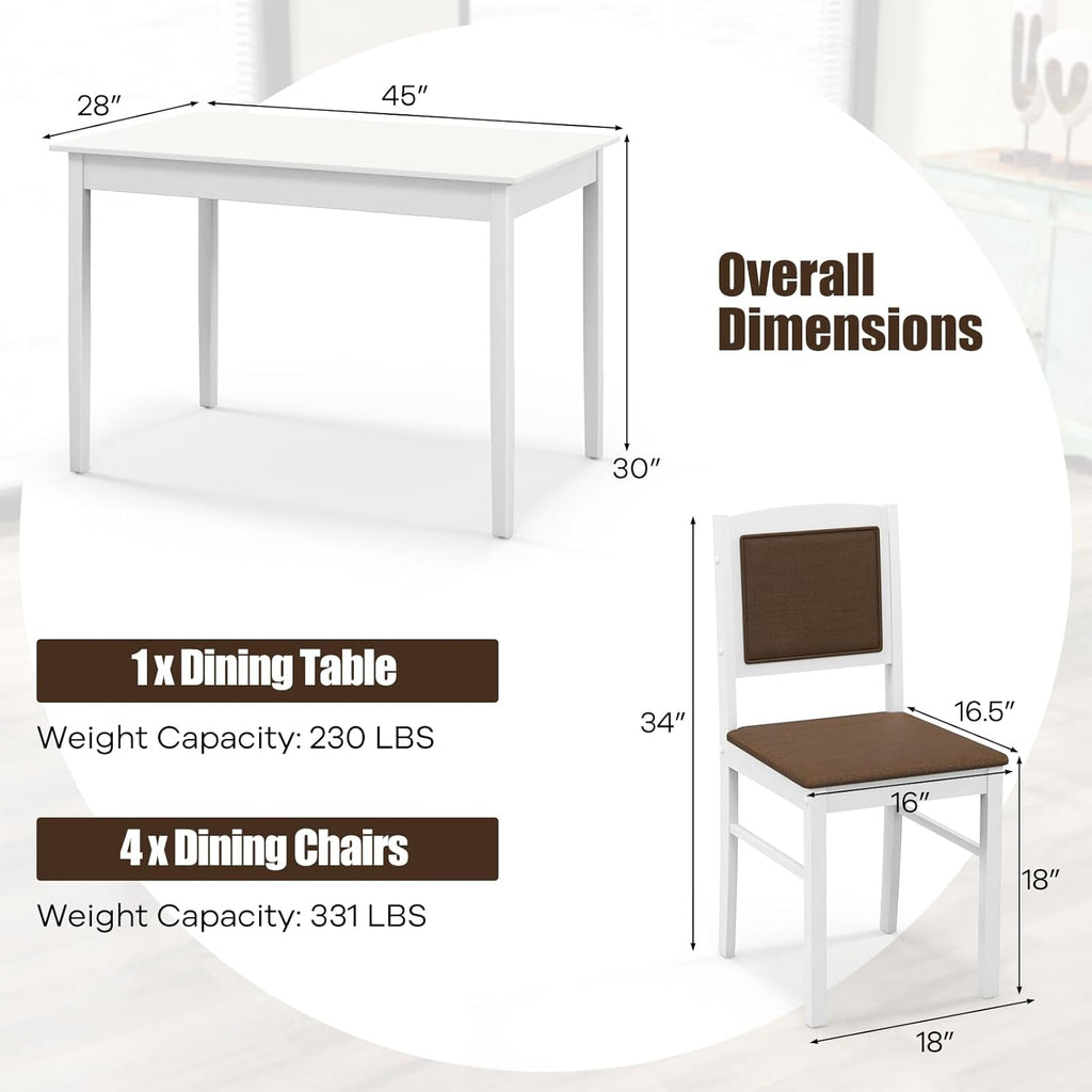 NAFORT Dining Table Set for 4, Farmhouse Kitchen Table and Chairs Set of 4, Mid-Century Modern Rectangular Dining Room Table with Cushion Padded Seat, Solid Wood Dining Set Kitchen Furniture