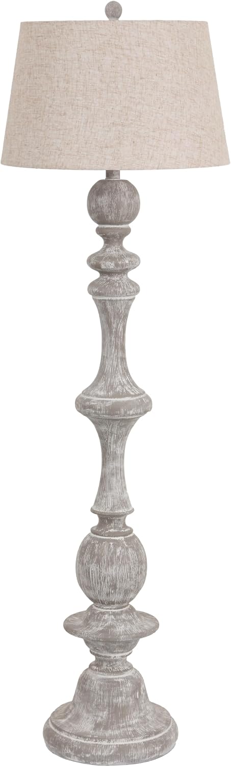 JONATHAN Y 67' Wash Gray Resin Candlestick Floor Lamp Farmhouse Rustic Traditional Standing Lamp for Living Room with Wash Gray Linen Empire Shade LED Bulb Included JYL3000C