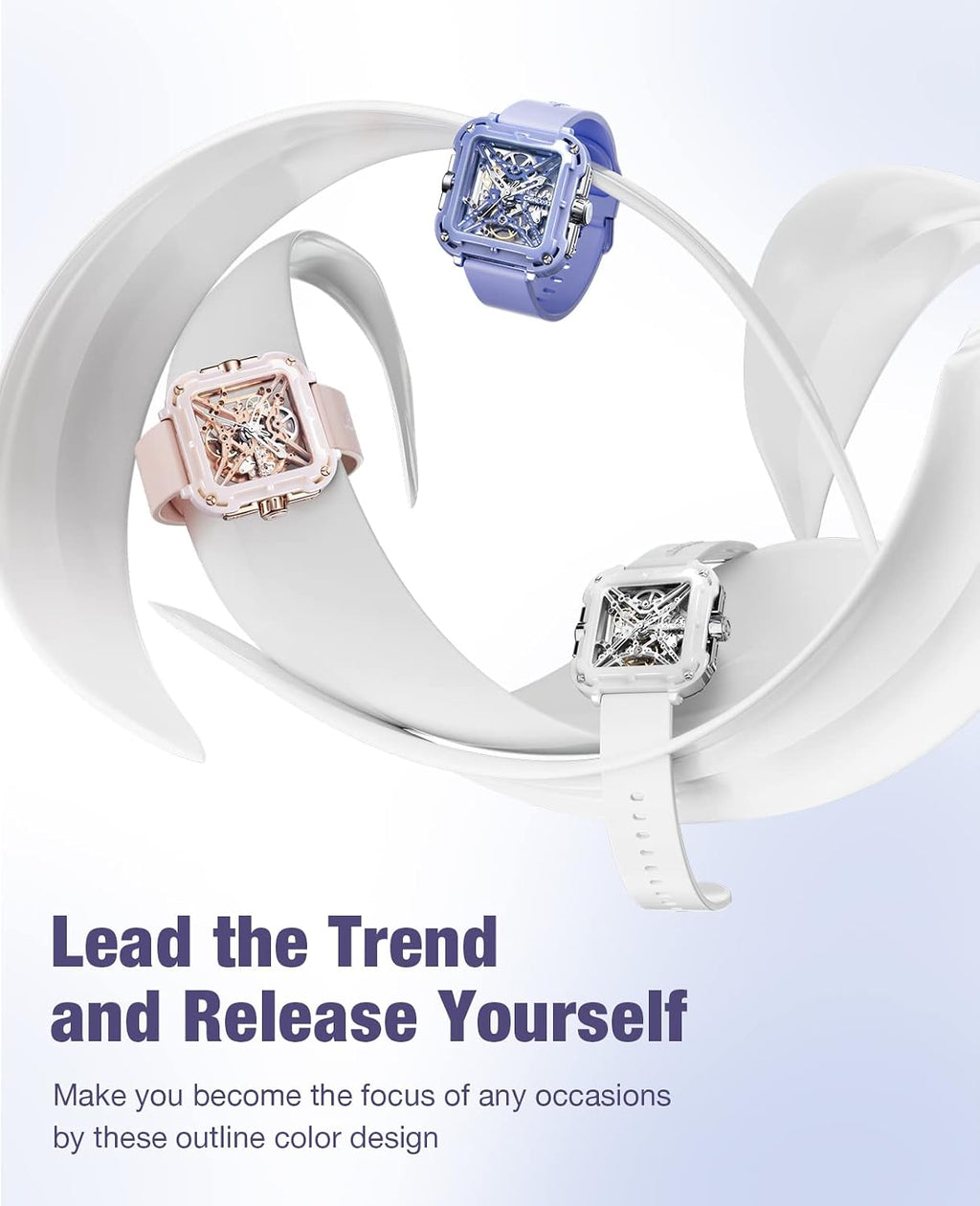 CIGA Design Watches for Womens X Series - Machina, Mechanical Automatic Watches Fashion All-Match Wrist Accessories Sapphire Crystal Analog Skeleton Watches with Silicone Strap