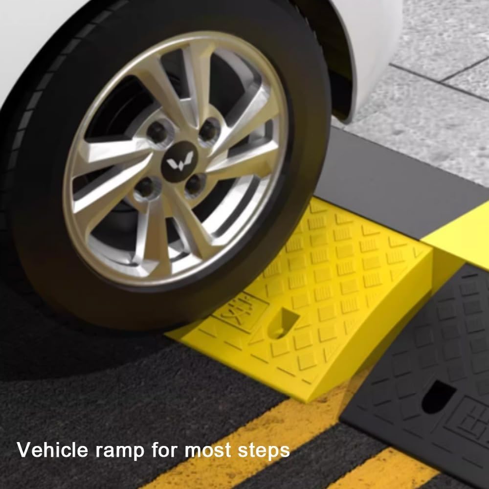 Threshold Ramp for Wheelchair Scooters Steps Portable Plastic Ramp for Driveway Garage Entry and Doorways Non Slip Surface Yellow 4in/10cm