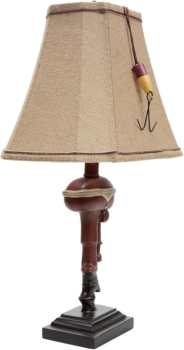BLACK FOREST DECOR Outboard Accent Table Lamp – Rustic Boat Motor Fishing Lamp with Linen Shade – 11' W x 8.2' D x 20' H