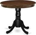 East West Furniture AMT-WBK-TP Antique Dining Table - a Round Wooden Table Top with Pedestal Base, 36x36 Inch, Walnut & Black