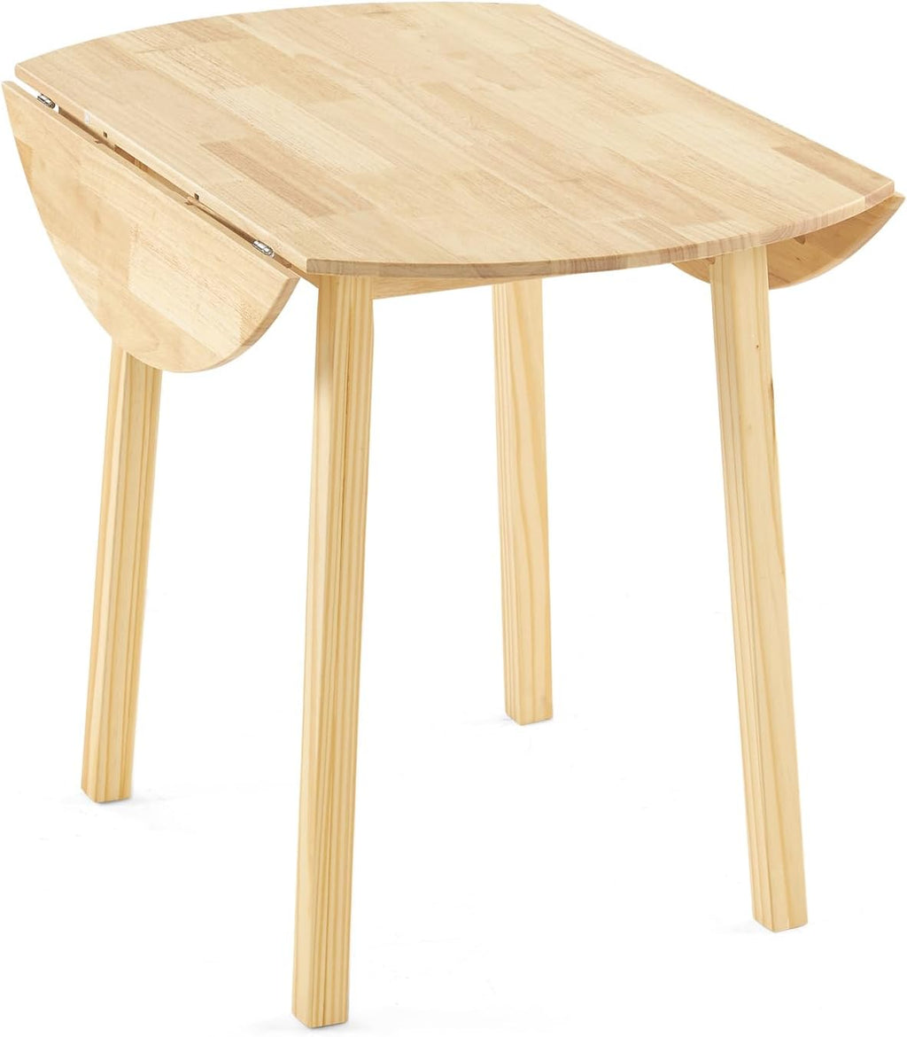 VINGLI 35' Solid Wood Folding Dining Table, Drop Leaf Kichen Dining Room Desk for Small Spaces, Small Kitchen, Expandable Folding Round Table for Home, Apartment,Office, Light Oak