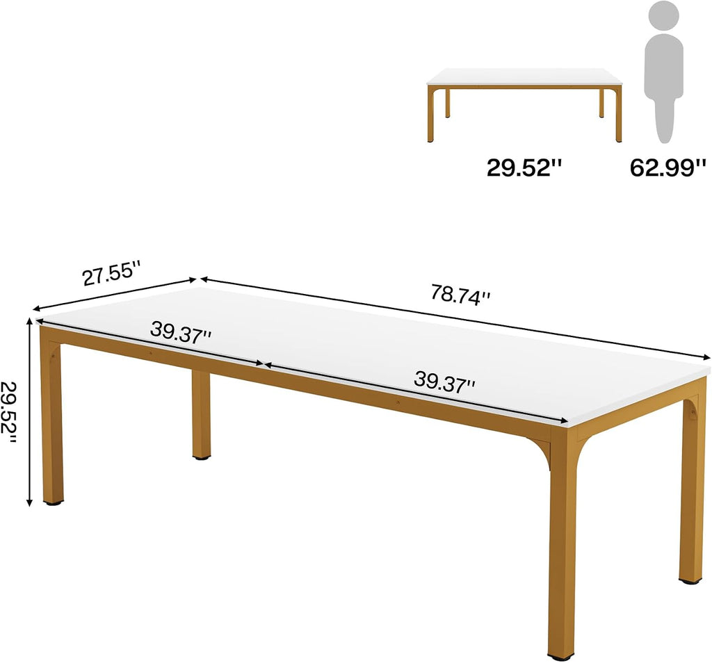 Tribesigns Dining Table for 6-8 Person, 78 inch Long Rectangular Kitchen Dining Table for Living Room and Dining Room, 78.7 x 27.5 x 29.5 Inches(Only Table) (White + Gold)