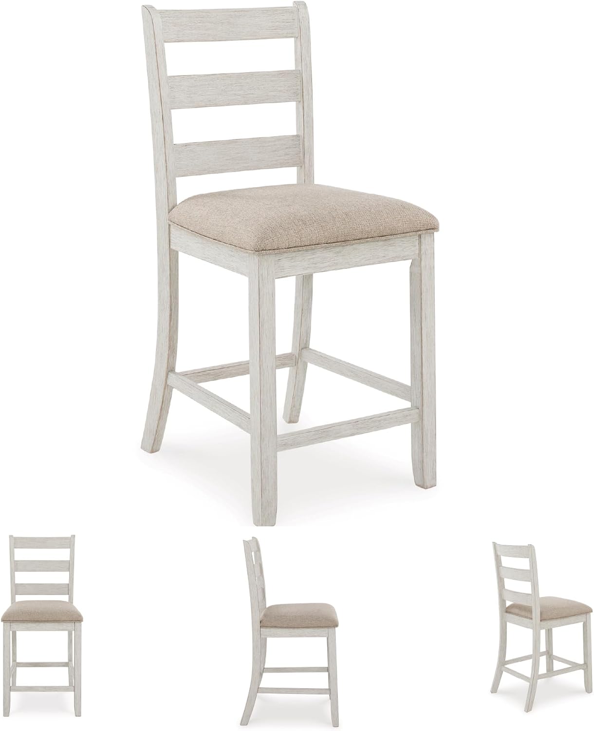 Signature Design by Ashley Skempton Modern Farmhouse Counter Height Dining Table and Upholstered Bar Stools, Set of 7, White & Light Brown