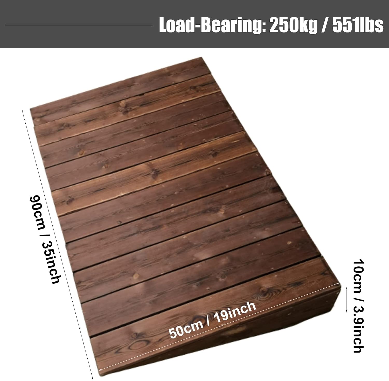 Brown Wooden Doorway Threshold/Kerb Ramp, Non-Skid Patio Garage Bike/Motorcycle/Wheelchairs Ramps, 3.9'/7'/7.8'/9.8' High (90x10x50cm/35x3.9x19in)