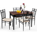 Tangkula 5 Pieces Dining Table and Chairs Set, Vintage Retro Wood Top Metal Frame Padded Seat Dining Table Set Home Kitchen Dining Room Furniture