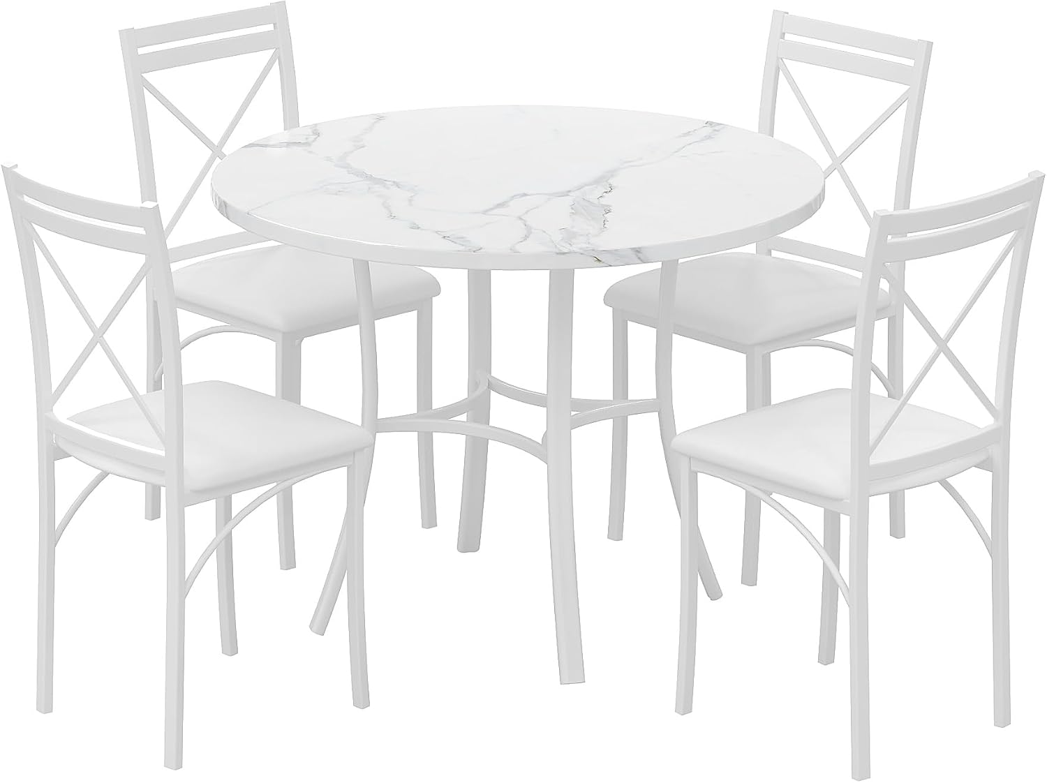 VECELO 5 Piece Dining Table Set for 4, Faux Marble Dinette with Chairs for Kitchen, Breakfast Nook, Small Space, Off White