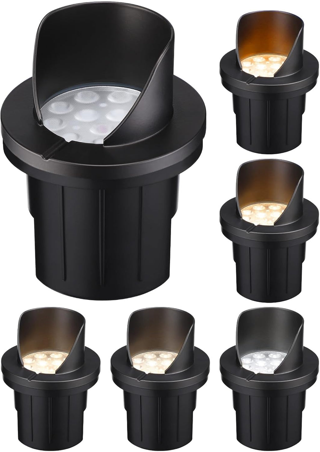 LEONLITE Dia. 4 Inch 5CCT Well Lights Landscape LED In Ground, Shielded Top, 5 Color Temperature Selectable, 12-24V AC/DC CRI90 Low Voltage Garden Landscaping, Black Aluminum Housing, Pack of 6