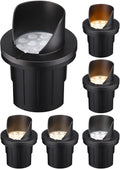 LEONLITE Dia. 4 Inch 5CCT Well Lights Landscape LED In Ground, Shielded Top, 5 Color Temperature Selectable, 12-24V AC/DC CRI90 Low Voltage Garden Landscaping, Black Aluminum Housing, Pack of 6