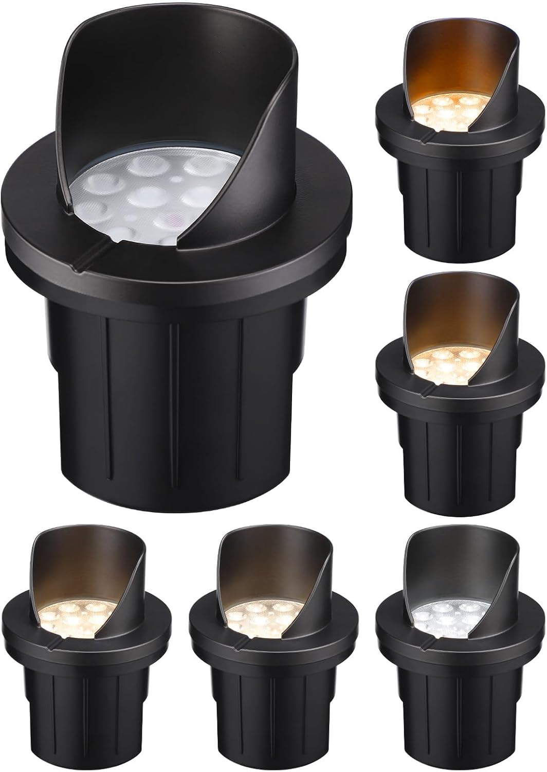 LEONLITE Dia. 4 Inch 5CCT Well Lights Landscape LED In Ground, Shielded Top, 5 Color Temperature Selectable, 12-24V AC/DC CRI90 Low Voltage Garden Landscaping, Black Aluminum Housing, Pack of 6