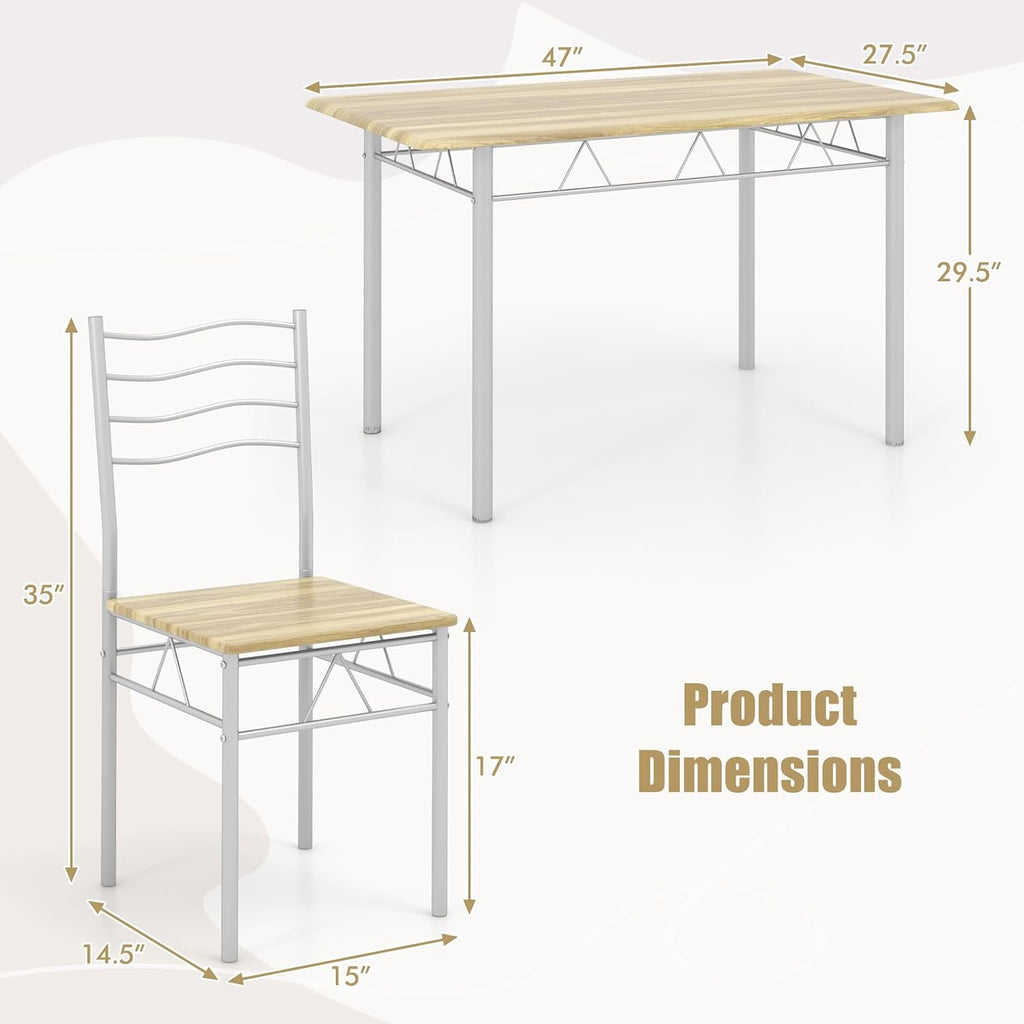 Giantex 47-inches Dining Table Set for 4, Rectangular Kitchen Table with 4 Dining Chairs, Metal Frame, 5-Piece Space-Saving Dinette Set for Small Space, Dinner, Breakfast Nook, Apartment, Natural