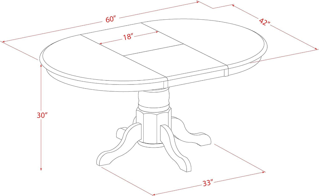 East West Furniture AVT-SBR-TP Avon Kitchen Dining Table - an Oval Wooden Table Top with Butterfly Leaf & Pedestal Base, 42x60 Inch, Saddle Brown