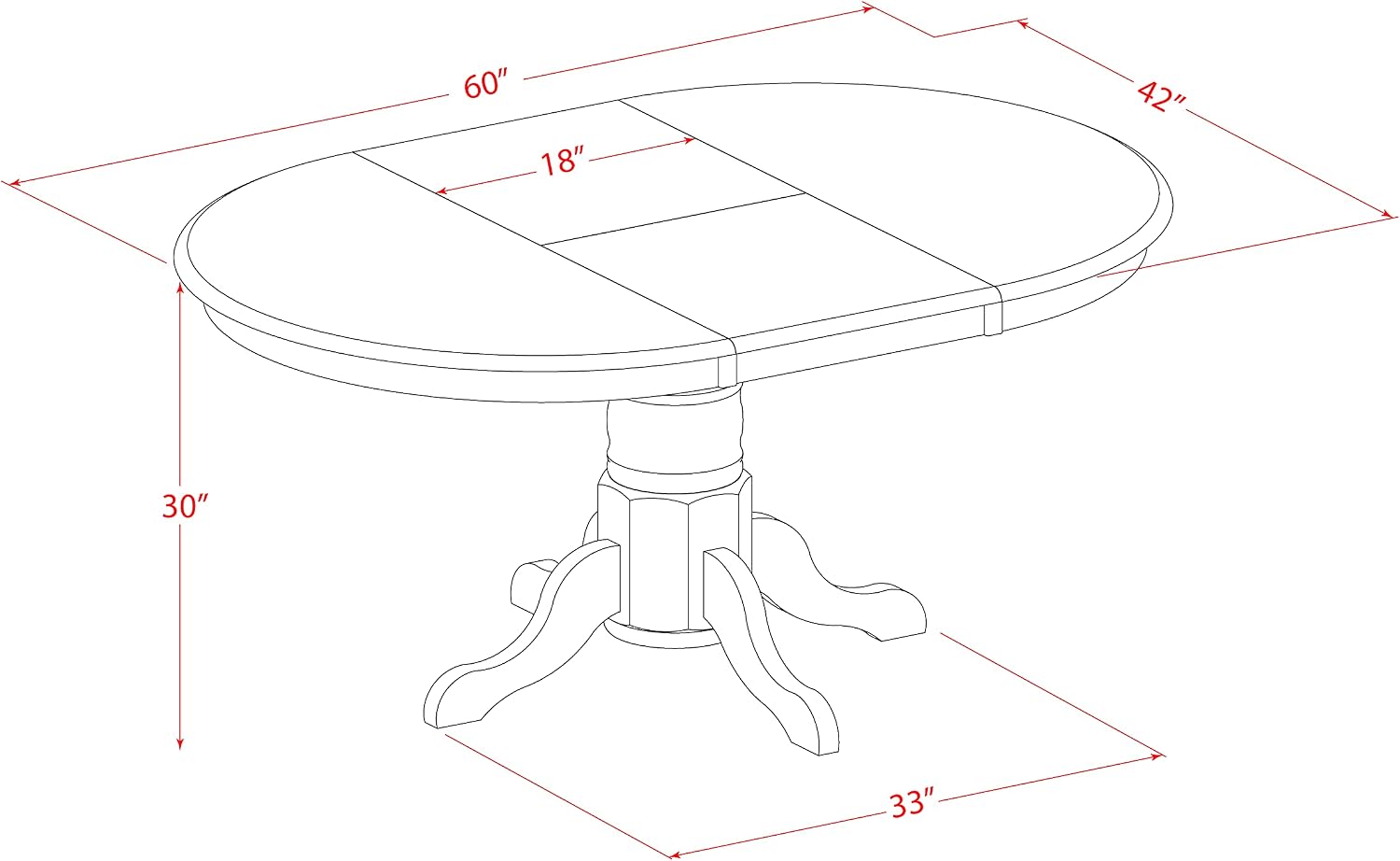 East West Furniture AVT-SBR-TP Avon Kitchen Dining Table - an Oval Wooden Table Top with Butterfly Leaf & Pedestal Base, 42x60 Inch, Saddle Brown