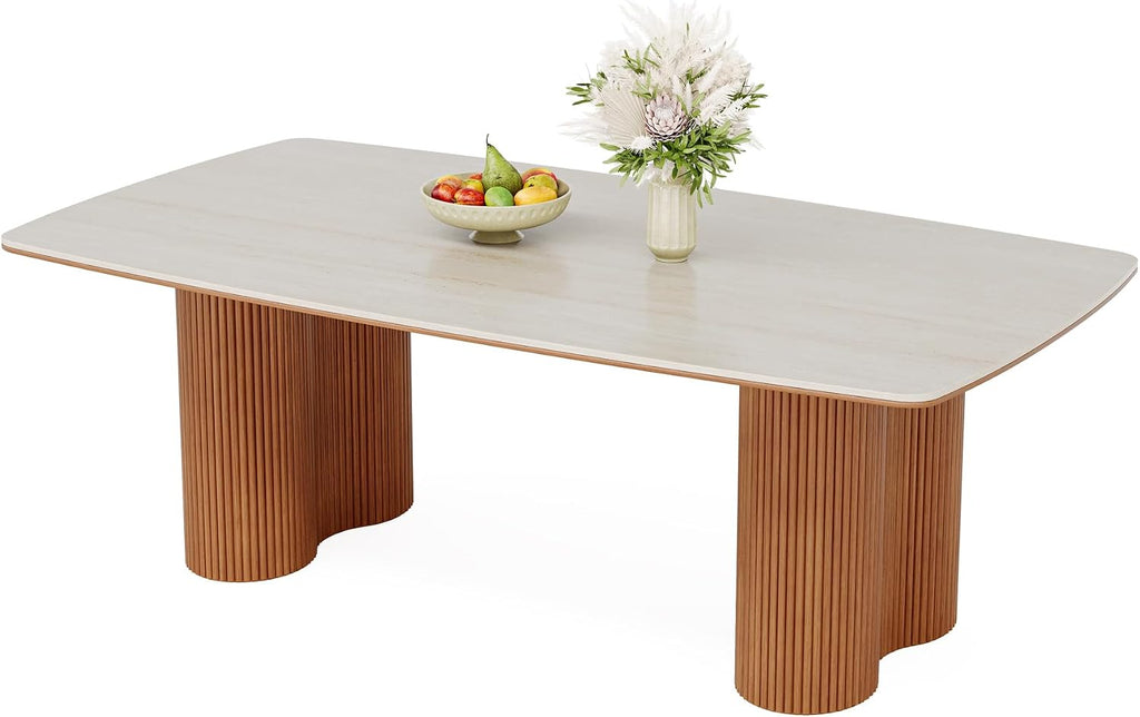 Tribesigns 78.7' Sintered Stone Dining Table for 8-10，Luxury Rectangular Kitchen Table with Solid Wood Legs, Mid-Century Dining Room Table for Living Room