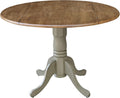 IC International Concepts, 42' Round Dual Drop Leaf Pedestal Dining Table, Solid Real Wood, Sturdy Parawood, Distressed Hickory/Stone