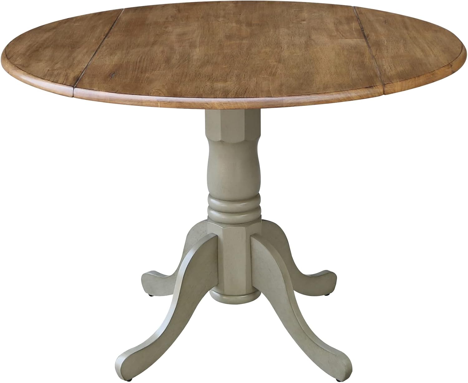 IC International Concepts, 42' Round Dual Drop Leaf Pedestal Dining Table, Solid Real Wood, Sturdy Parawood, Distressed Hickory/Stone