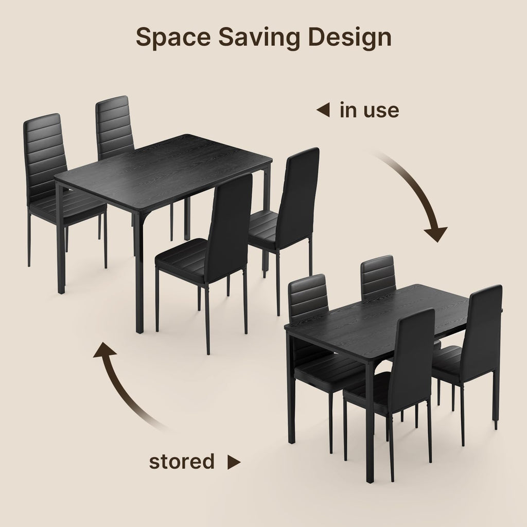 Gizoon Dining Table Set for 4, Kitchen Table Chairs Set of 4, 5 Piece Kitchen Table Set with 4 Upholstered PU Leather Chairs for Dining Room, Living Room, Apartment, Small Space, Black