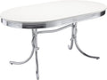 Coaster Home Furnishings Retro 1950s Soda Fountain Diner Oval Dining Room Table White Laminate Top Sturdy Steel Chrome Base 2065