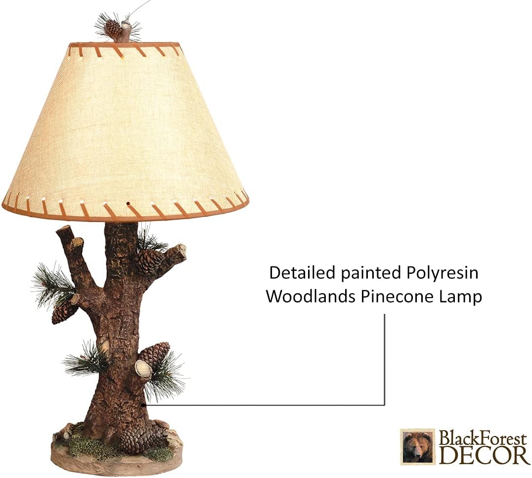 BLACK FOREST DECOR Woodlands Pinecone Lamp - Rustic Lodge Table Lamp with Laced Shade