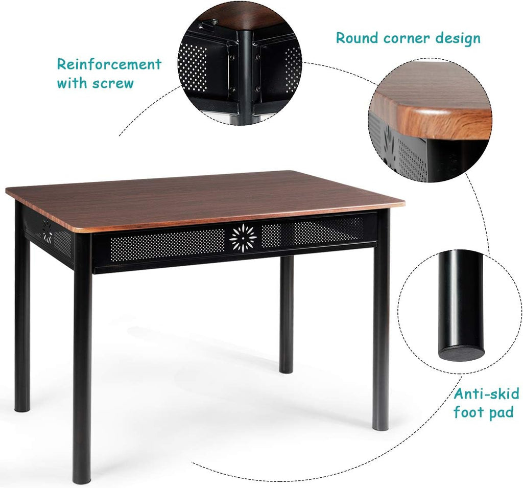 Tangkula 5 Pieces Dining Table and Chairs Set, Vintage Retro Wood Top Metal Frame Padded Seat Dining Table Set Home Kitchen Dining Room Furniture