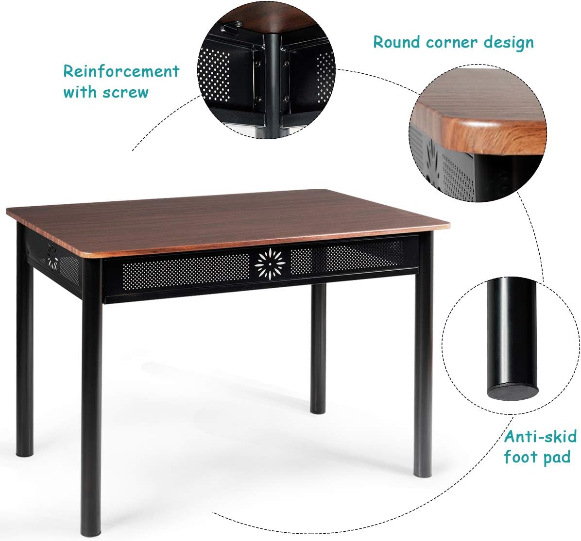 Tangkula 5 Pieces Dining Table and Chairs Set, Vintage Retro Wood Top Metal Frame Padded Seat Dining Table Set Home Kitchen Dining Room Furniture
