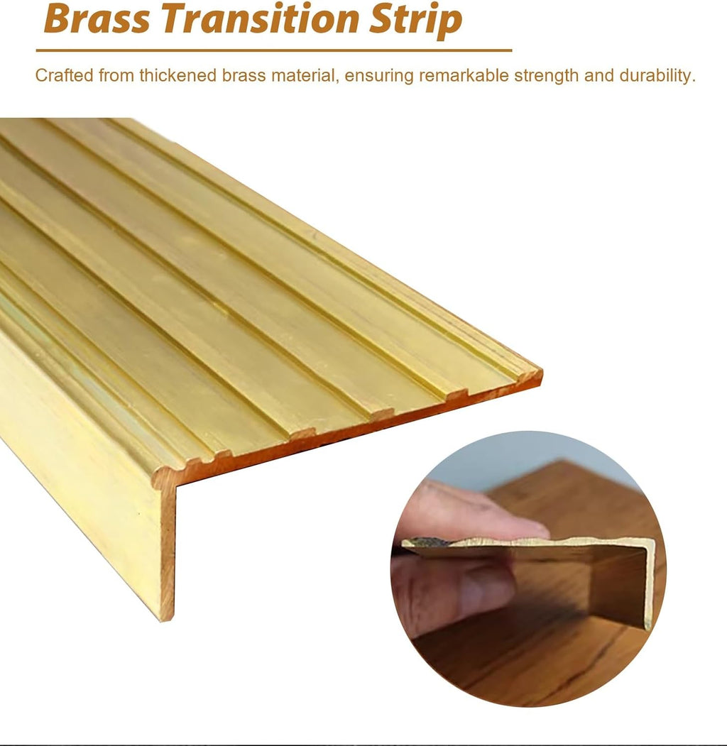 Non-Slip Stair Edge Protector Solid Brass, L Molding Stair Nosing Strips for Stair Step Exterior, Floor Transition Strip Edge Guard for Tile/Wood(30x34mm(1 1/8' x1 3/8'))