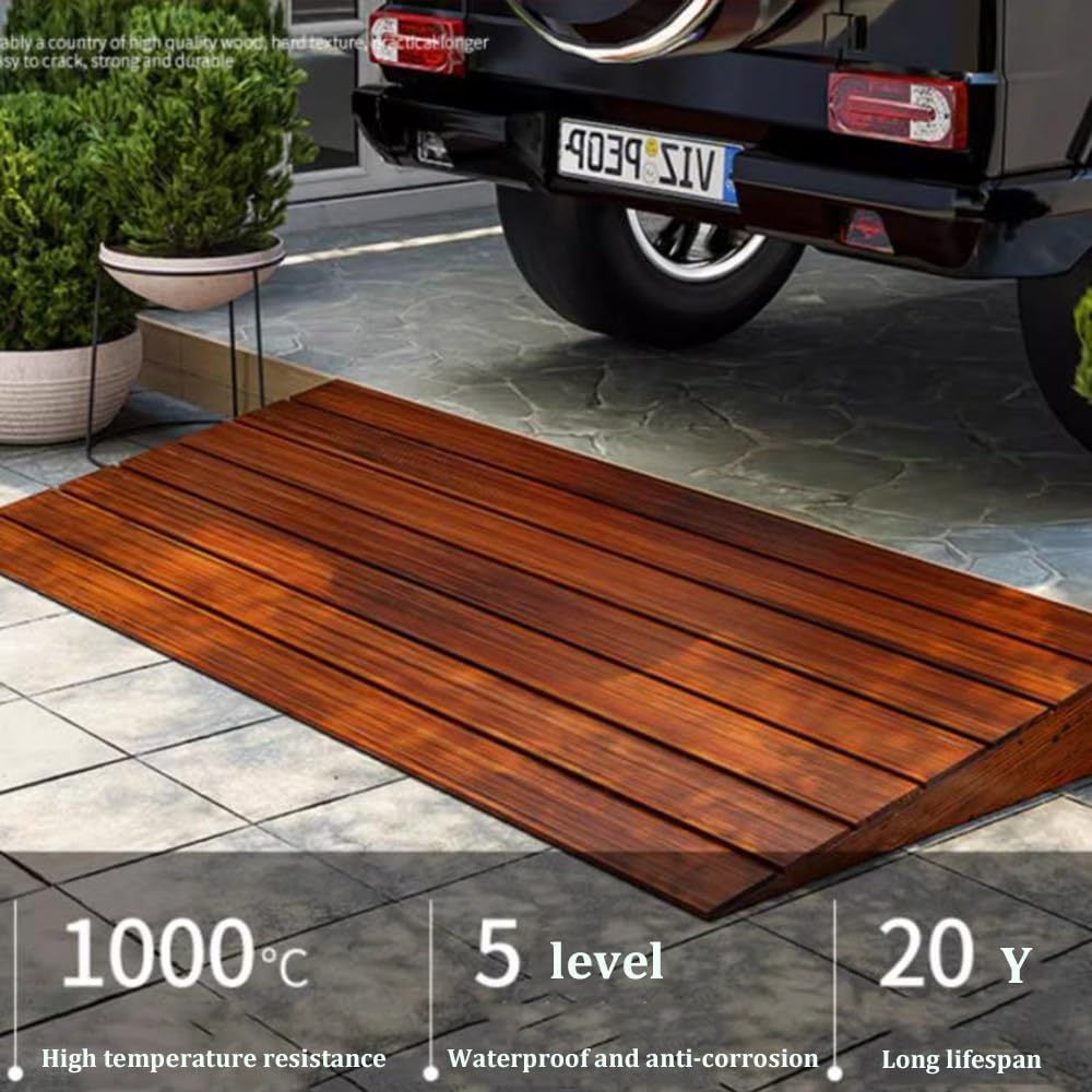 LXXW Rubber Curb Ramp Wooden Threshold Ramp, Suitable for Doorways, Wheelchairs, Front Doors, Garages, with Anti-Slip Stripes Heavy Duty Curb Ramp(90x50x10cm)