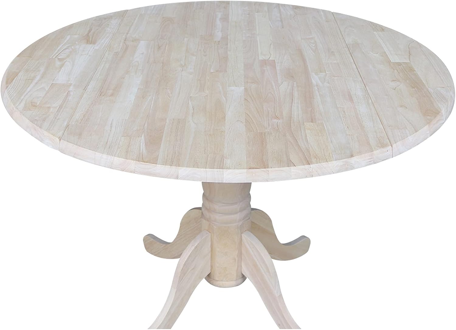 IC International Concepts, Round Dual Drop Leaf Pedestal Dining Table, Solid Real Wood, Sturdy Parawood, Dimensions 42'D x 42'W x 29.5'H, 40lbs Capacity, Paint/Stain Ready, Unfinished