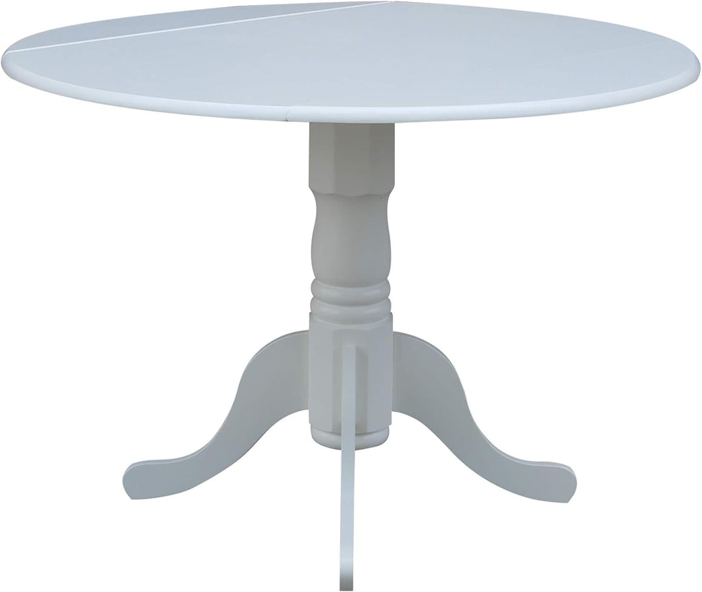 IC International Concepts, 42' Round Dual Drop Leaf Pedestal Dining Table, Solid Real Wood, Sturdy Parawood, White