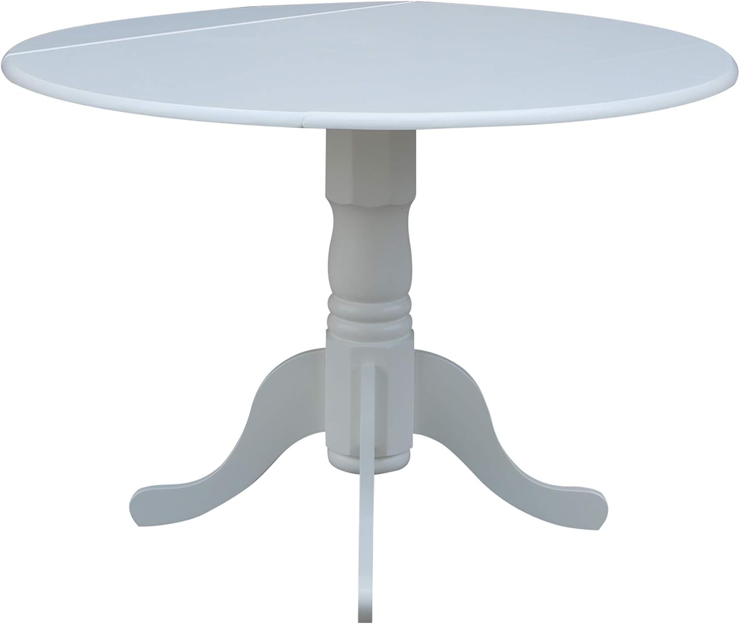 IC International Concepts, 42' Round Dual Drop Leaf Pedestal Dining Table, Solid Real Wood, Sturdy Parawood, White