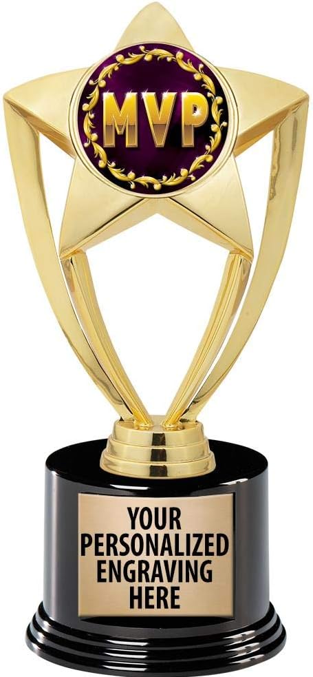 Crown Awards MVP Trophy, 8' Gold Star MVP Trophies with Deluxe Round Base Prime