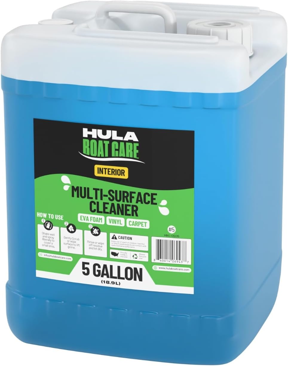 Hula Multi-Surface Cleaner — EVA Foam, Vinyl, and Carpet, 5 Gallon — Bulk Marine Interior Cleaner for Detailers and Fleets, Biodegradable, Made in USA