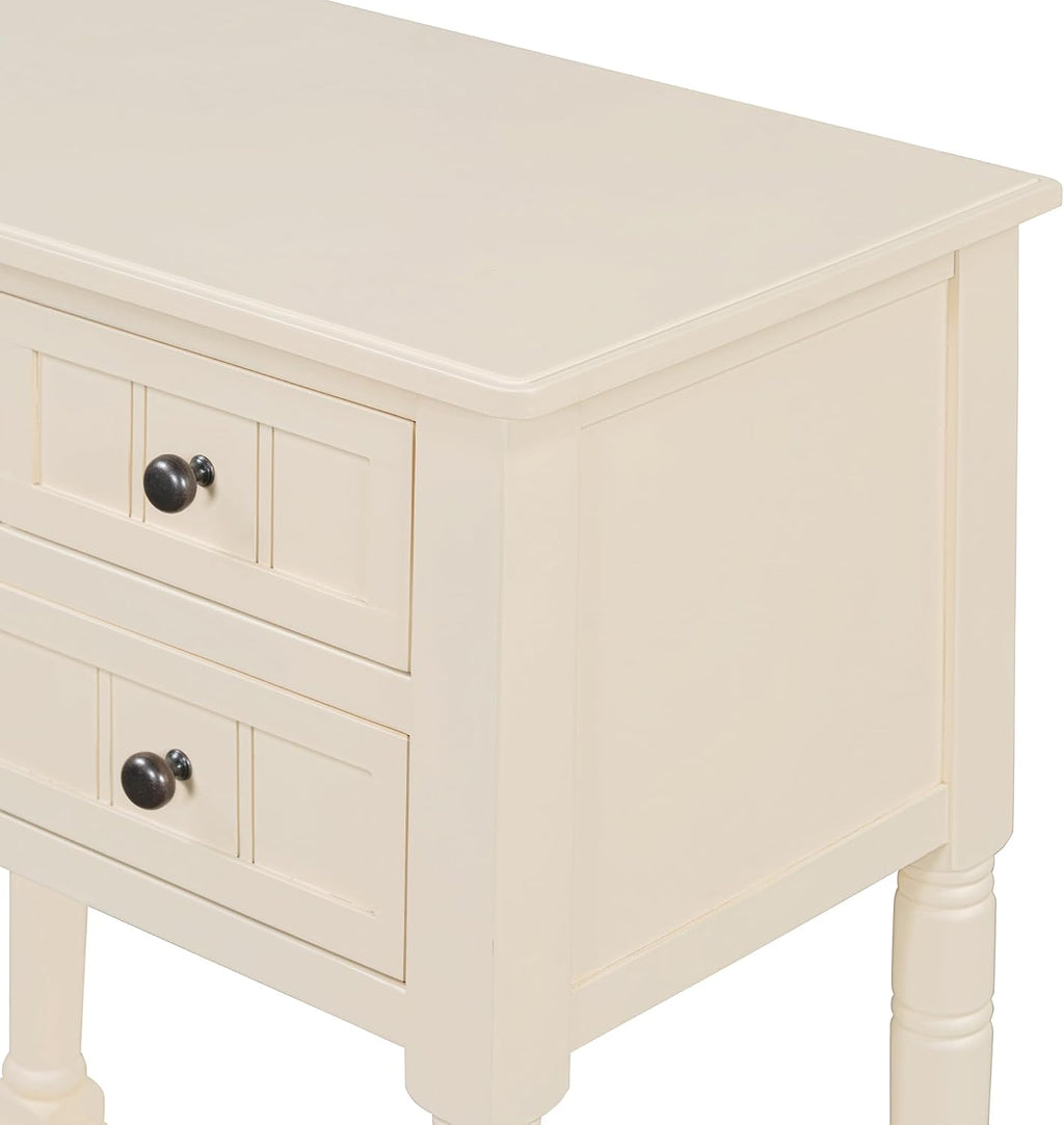 LKTART Small Solid Wood Sofa Table,Console Table with Drawers and Bottom Shelf, Entryway Hallway Foyer Entry Table for Living Room(23.7' Beige)