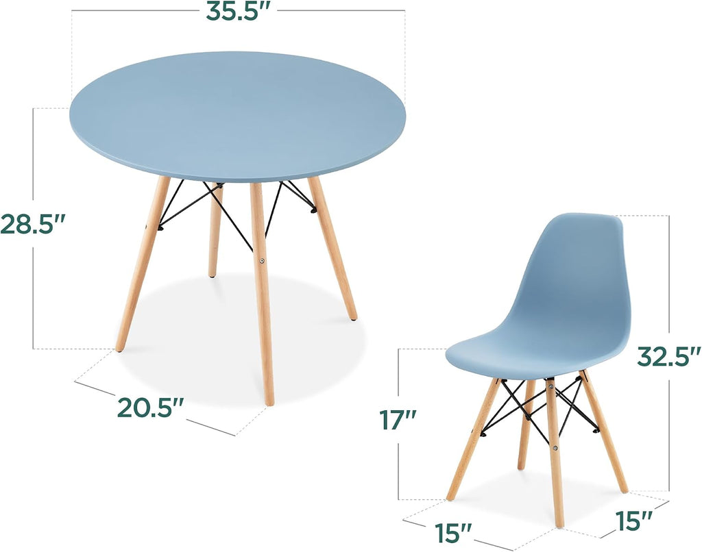 Best Choice Products 5-Piece Dining Set, Compact Mid-Century Modern Table & Chair Set for Home, Apartment w/ 4 Chairs, Plastic Seats, Wooden Legs, Metal Frame - Blue/Oak