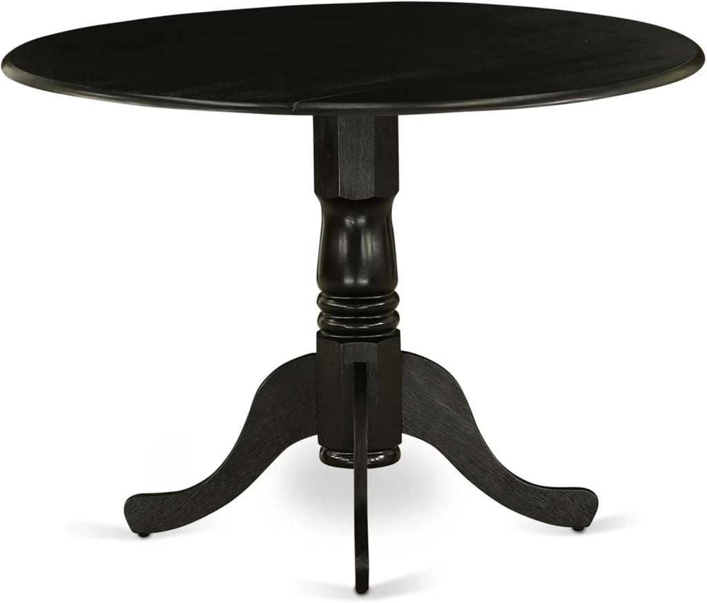 East West Furniture DLT-ABK-TP Dublin Dining Table - a Round Wooden Table Top with Dropleaf & Pedestal Base, 42x42 Inch, Wirebrushed Black