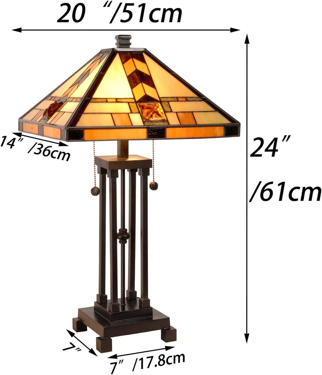 Bieye L10797 Mission Tiffany Style Stained Glass Table Lamp for Living Room Bedside Home Decoration, 20' W x 24' H