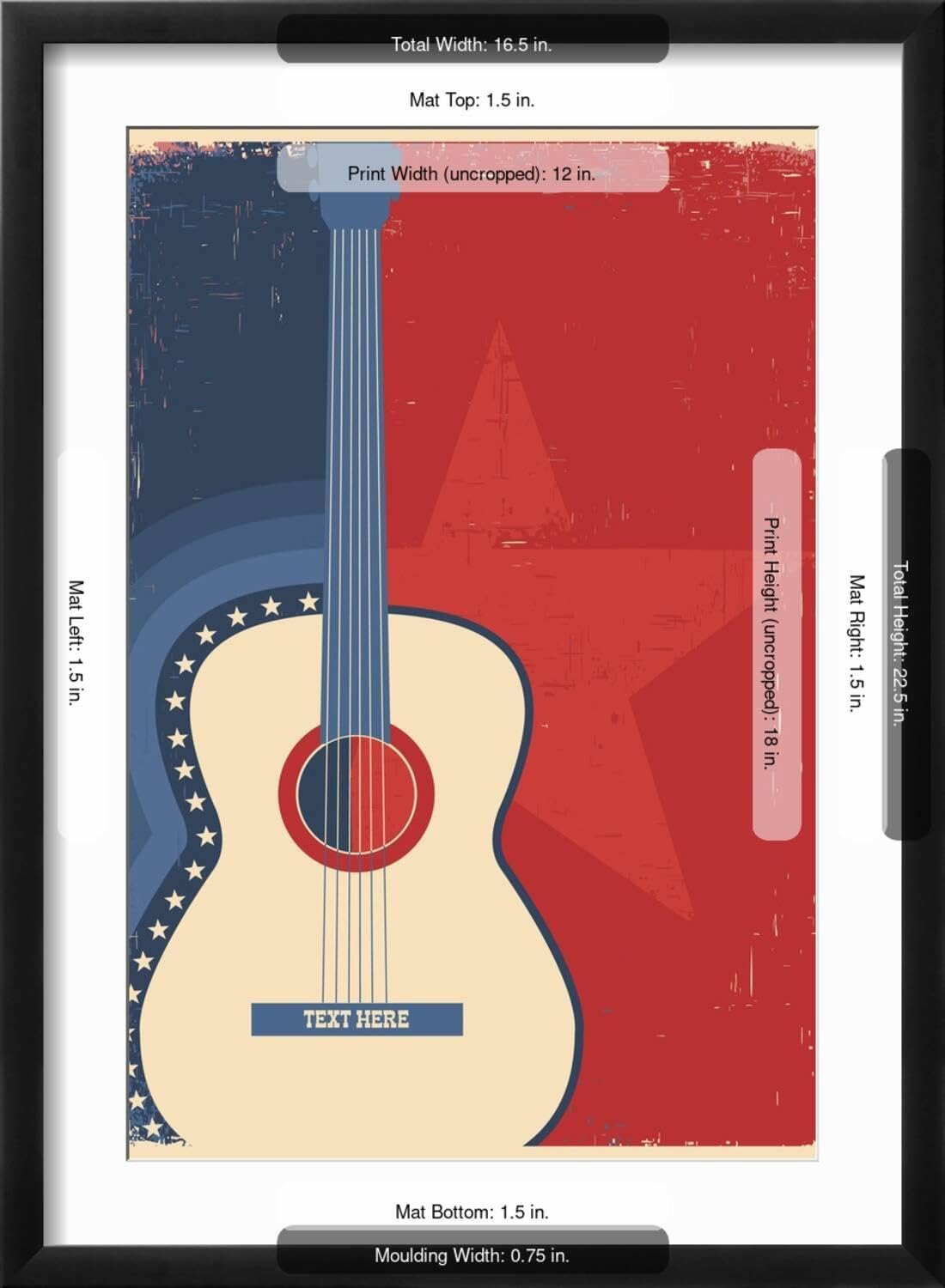 ART.COM Wall Art Print Country Music Poster with Guitar on Old Paper Texture on Black Frame by Tancha, 16' x 22'