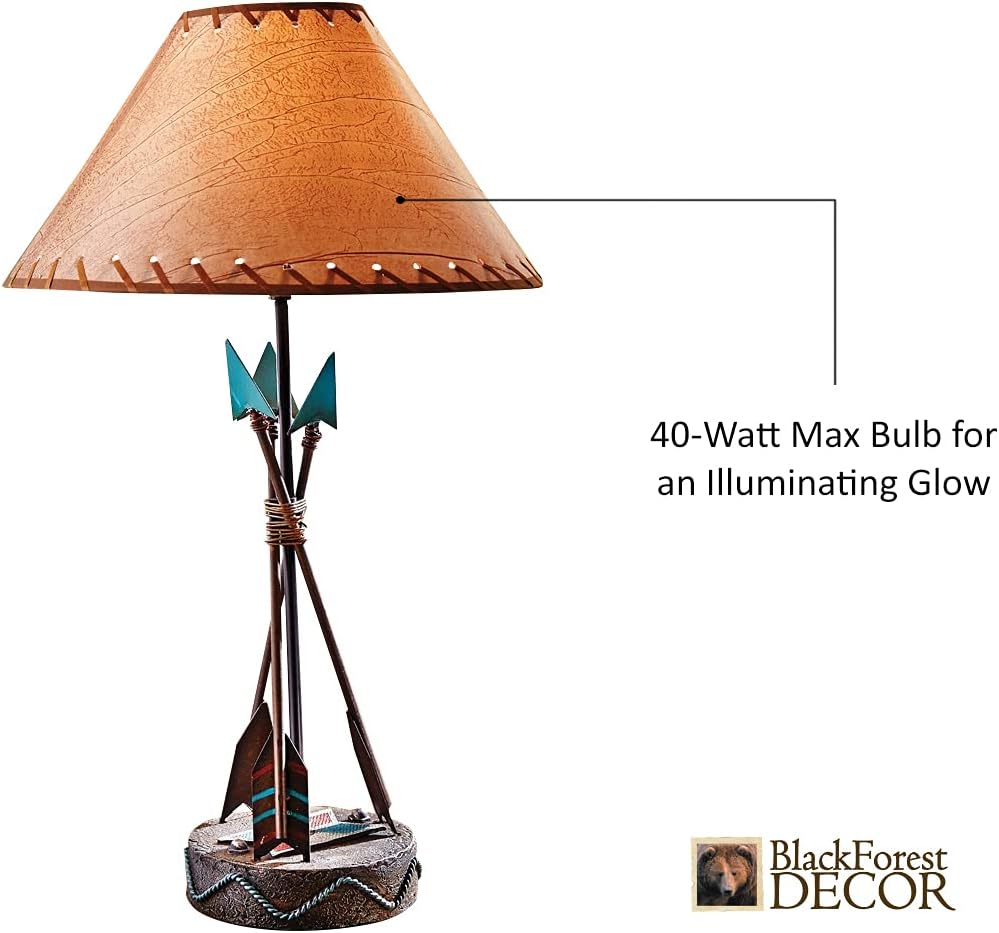 BLACK FOREST DECOR Southwest Arrow Table Lamp – Rustic 26' Cabin Desk Light with Turquoise Accents