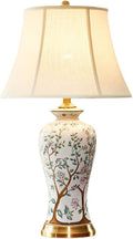 Twig Ceramic Table Lamp, Rustic Vintage White 27.5' Tall Coastal Bedside lamp, Ceramic Lamp Body with Fabric Tapered Drum Shade for Living Room Bedroom House Bedside Nightstand Home