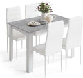 Mondeer Dining Table Set for 4, Kitchen Table Chairs with High Back Faux Leather, Space-Saving Dining Room and Home Office Set, 47.2 x 35.4 x 29.5'' (Grey Table and White Chairs)