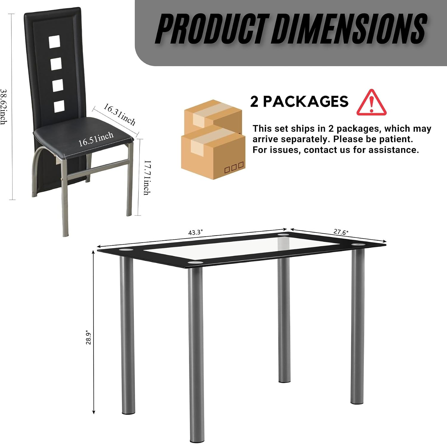 Karl home 5-Piece Dining Table Set with 1 Glass Dining Table and 4 PVC Chairs, Modern Dining Table Set for Kitchen & Breakfast Dining Living Room, Space Saving