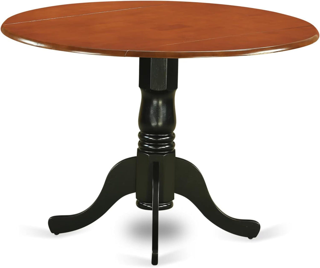 East West Furniture DLT-BCH-TP Dublin Kitchen Dining Table - a Round Wooden Table Top with Dropleaf & Pedestal Base, 42x42 Inch, Black & Cherry