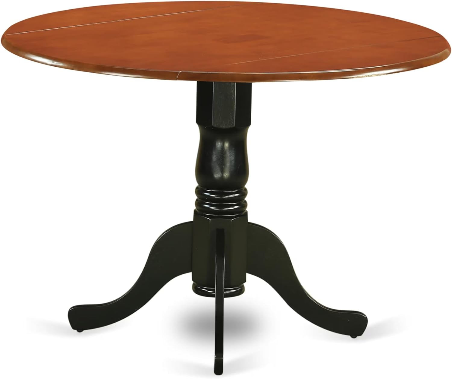 East West Furniture DLT-BCH-TP Dublin Kitchen Dining Table - a Round Wooden Table Top with Dropleaf & Pedestal Base, 42x42 Inch, Black & Cherry