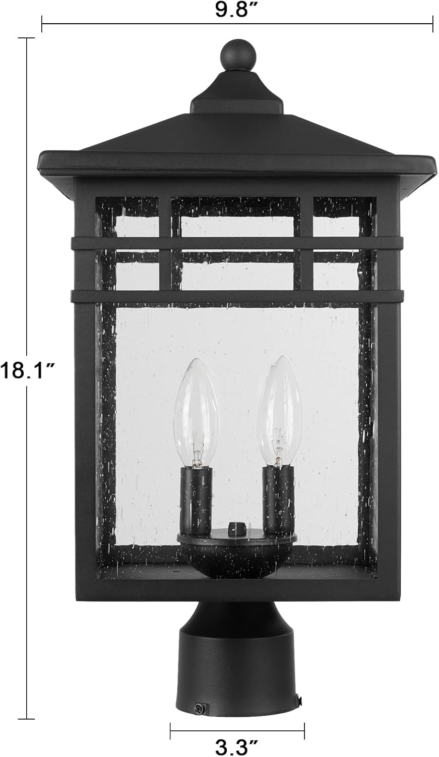 Outdoor Post Light Fixture, 2-Light Large Exterior Pillar Lantern with Black Finish & Seeded Glass, 10 Inch Square Pier Mount Lamp for Garden, Backyard, Courtyard, Patio, Deck, Pathway, Walkway