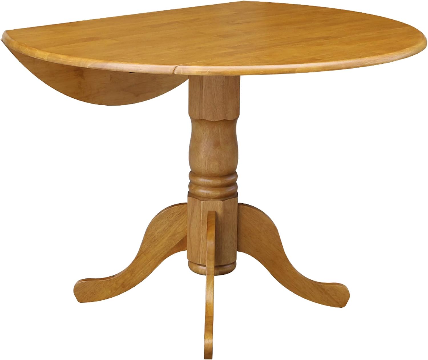 IC International Concepts, 42' Round Dual Drop Leaf Pedestal Dining Table, Solid Real Wood, Sturdy Parawood, Dimensions 42'D x 42'W x 29.5'H, 20mm thickness, 40lbs Weight Capacity, Oak