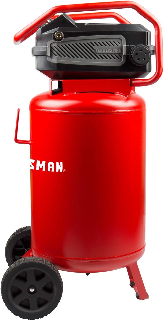 Craftsman Air Compressor, 20 Gallon Oil-Free 1.8 HP Max 175 PSI Pressure Two Quick Couplers Big Capacity, Red- CMXECXA0232043